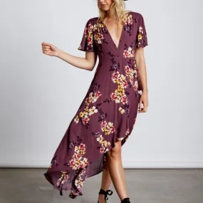 Final Sale - Cotton Candy LA -High-Low Wrap Dress - Floral/Orchid