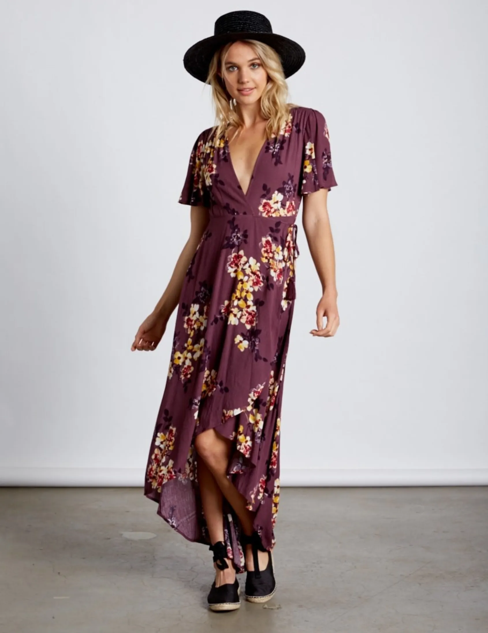 Final Sale - Cotton Candy LA -High-Low Wrap Dress - Floral/Orchid