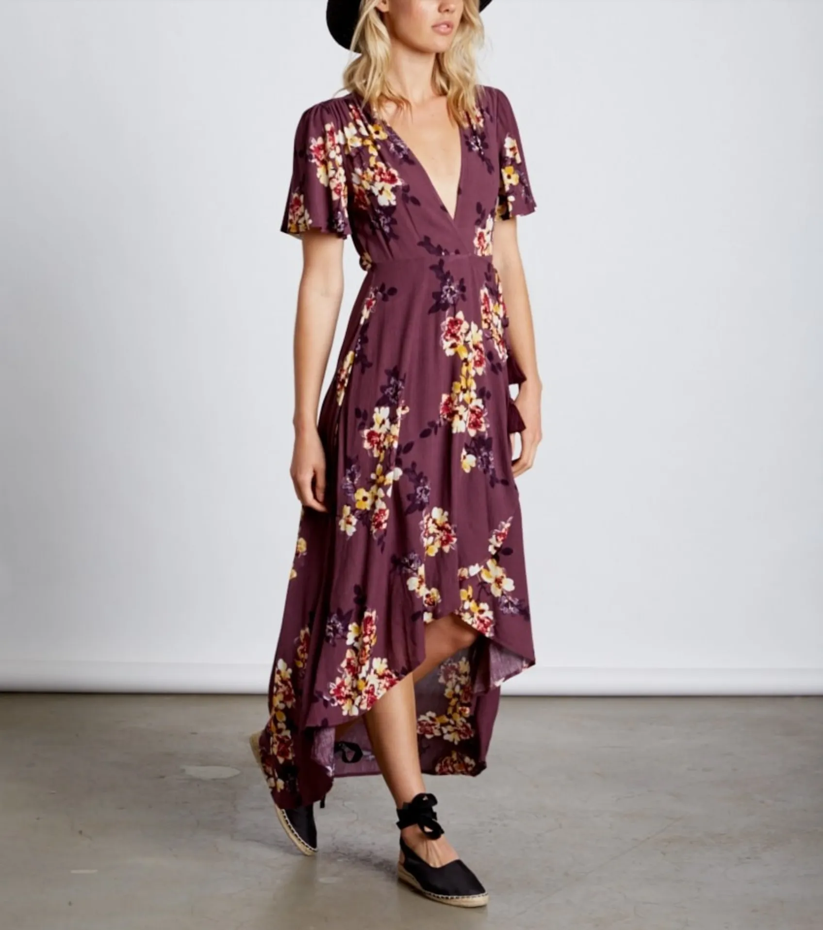 Final Sale - Cotton Candy LA -High-Low Wrap Dress - Floral/Orchid