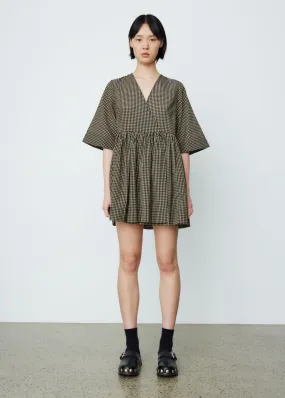 Ganni -  Seersucker Check Wrap Mini Dress - Dress