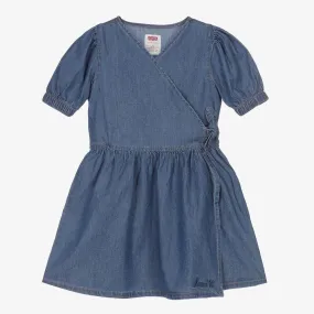 Girls Blue Chambray Wrap Dress