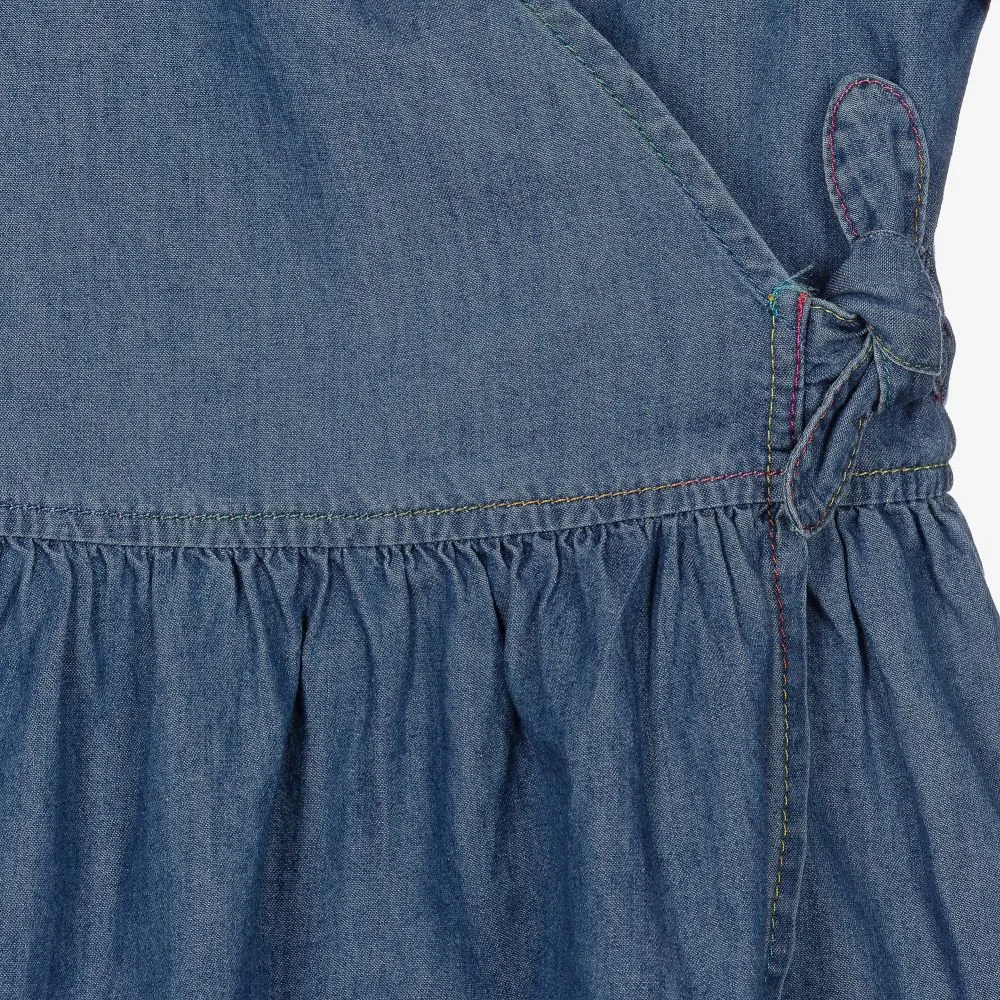 Girls Blue Chambray Wrap Dress