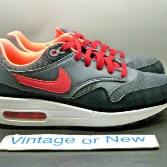 Girls' Nike Air Max 1 Dark Grey Hot Lava Red Running Sho...