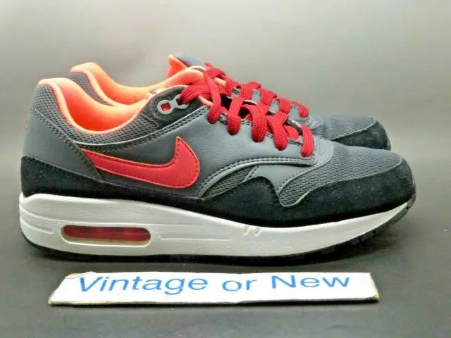 Girls' Nike Air Max 1 Dark Grey Hot Lava Red Running Sho...