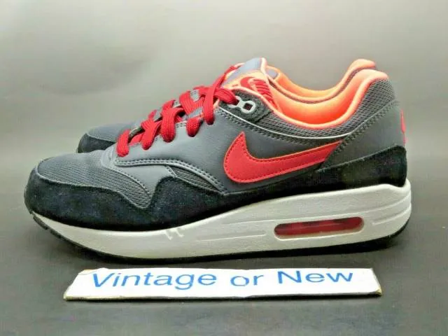 Girls' Nike Air Max 1 Dark Grey Hot Lava Red Running Sho...