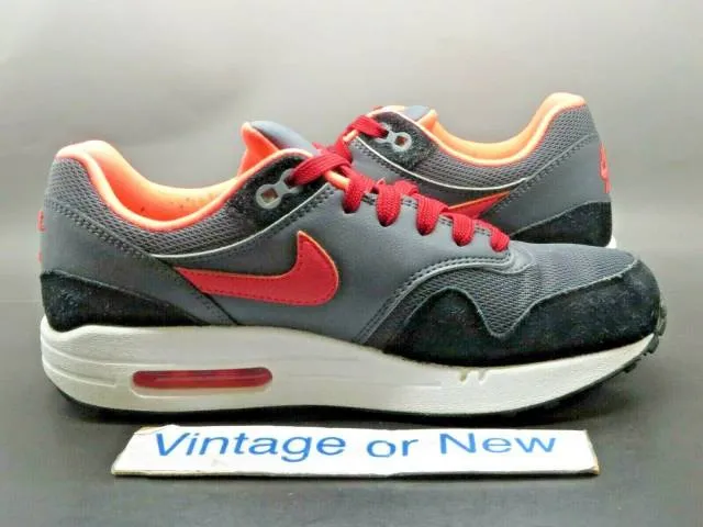 Girls' Nike Air Max 1 Dark Grey Hot Lava Red Running Sho...