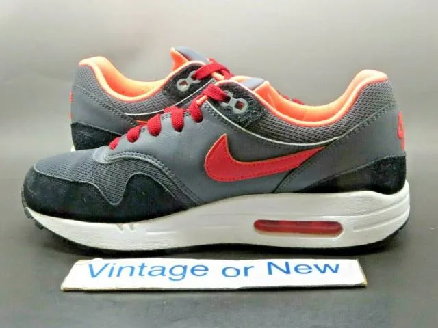 Girls' Nike Air Max 1 Dark Grey Hot Lava Red Running Sho...