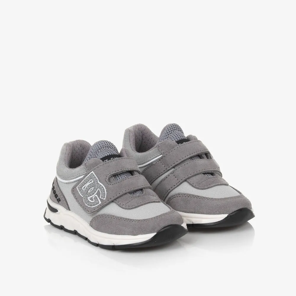 Grey Suede Leather & Mesh Baby Trainers