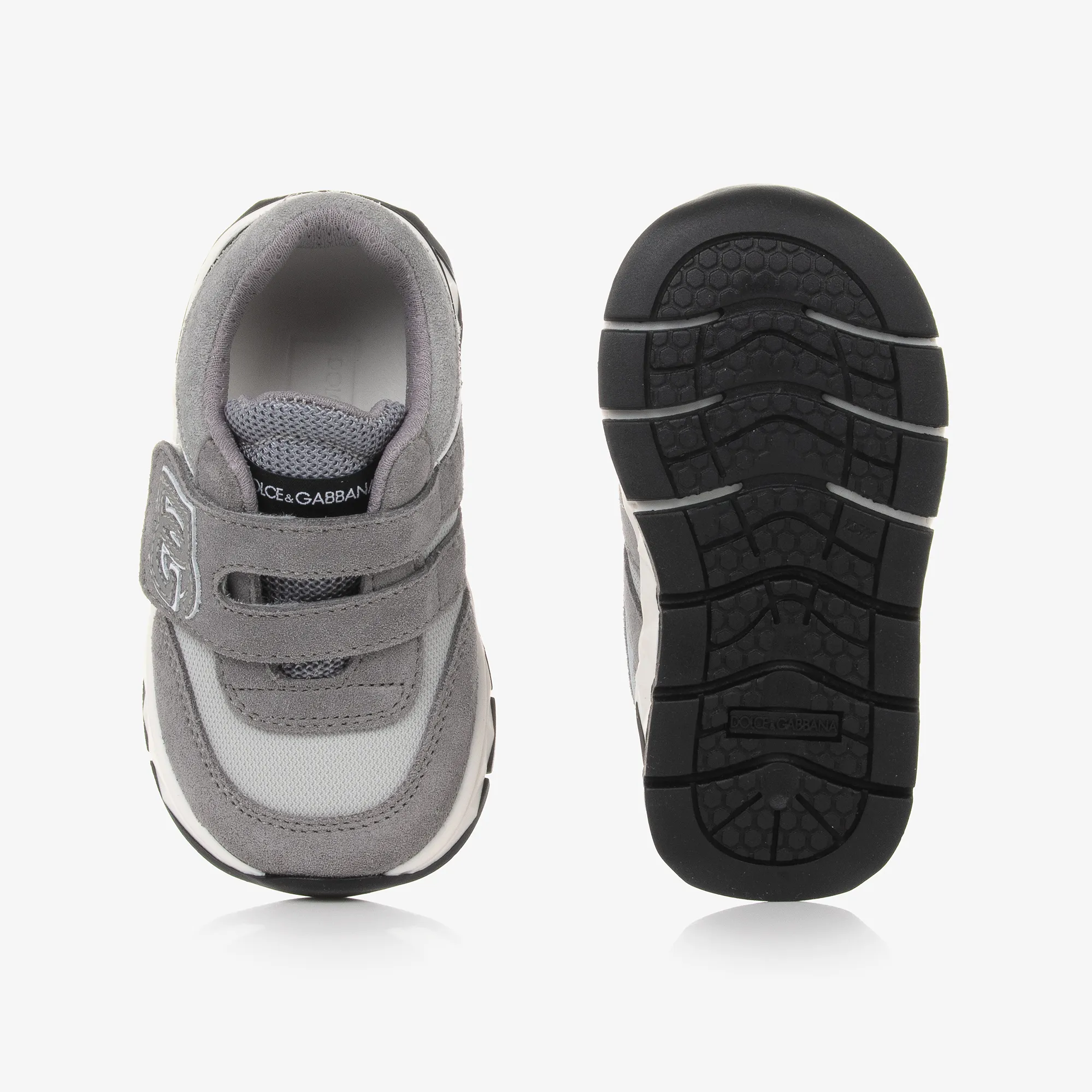 Grey Suede Leather & Mesh Baby Trainers