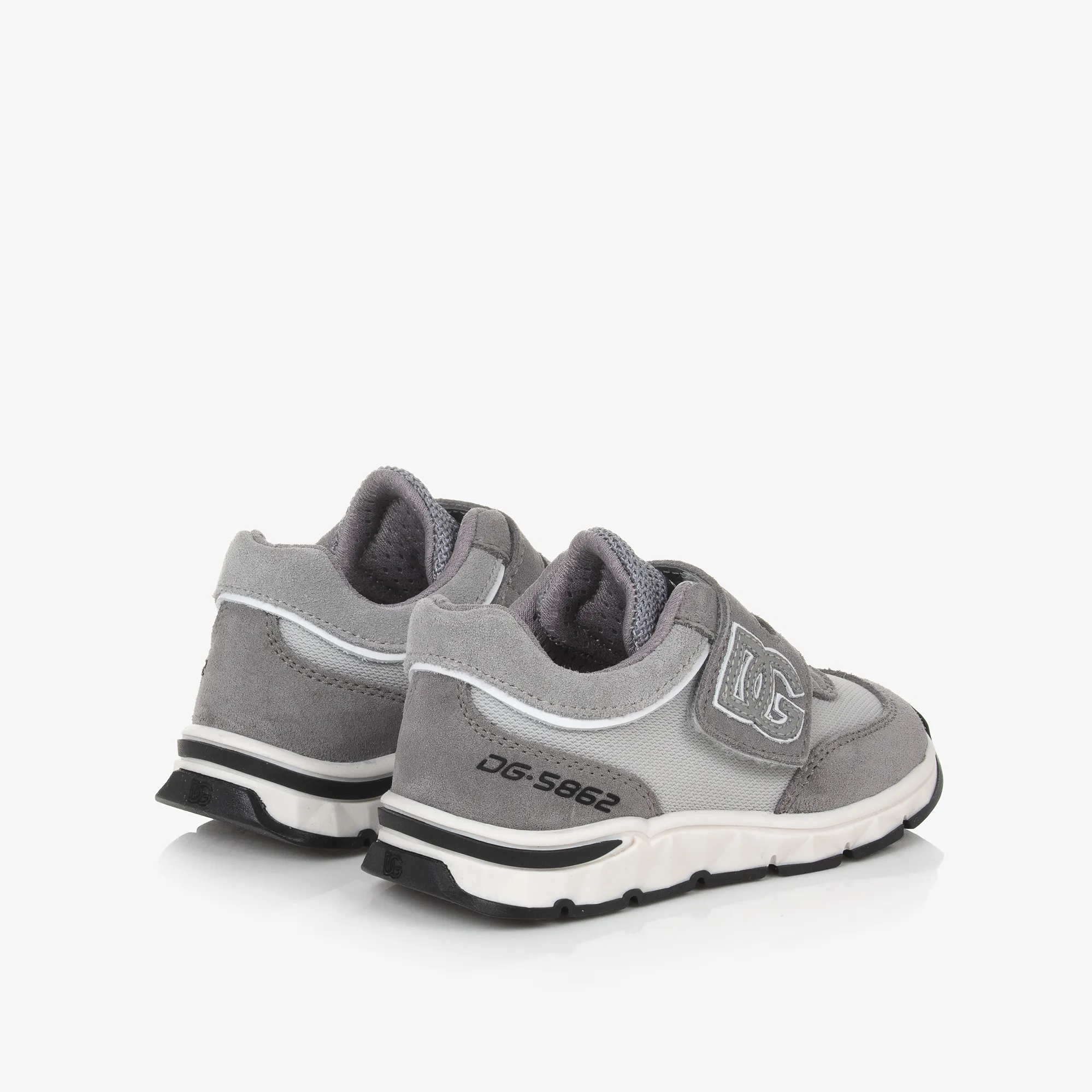 Grey Suede Leather & Mesh Baby Trainers