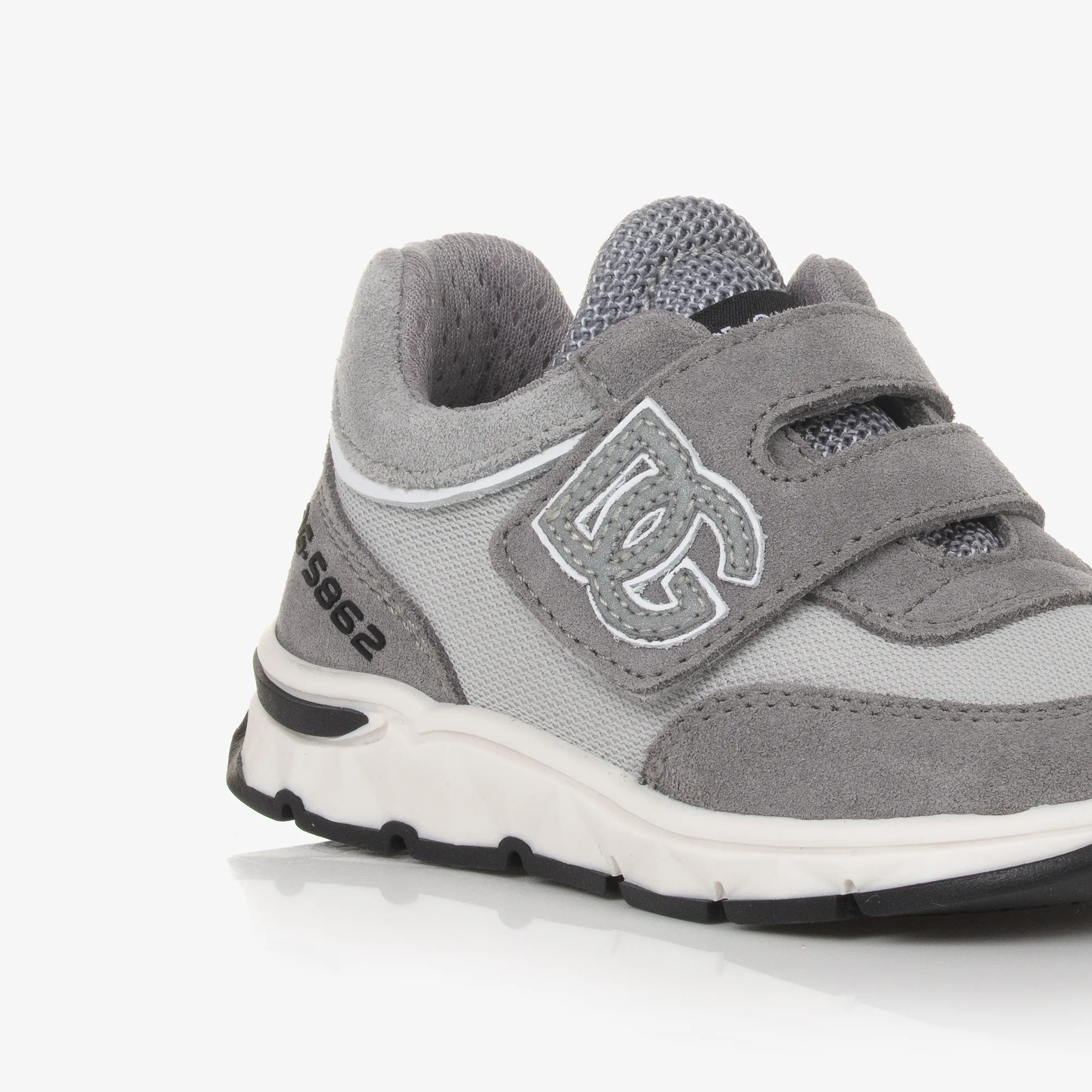 Grey Suede Leather & Mesh Baby Trainers