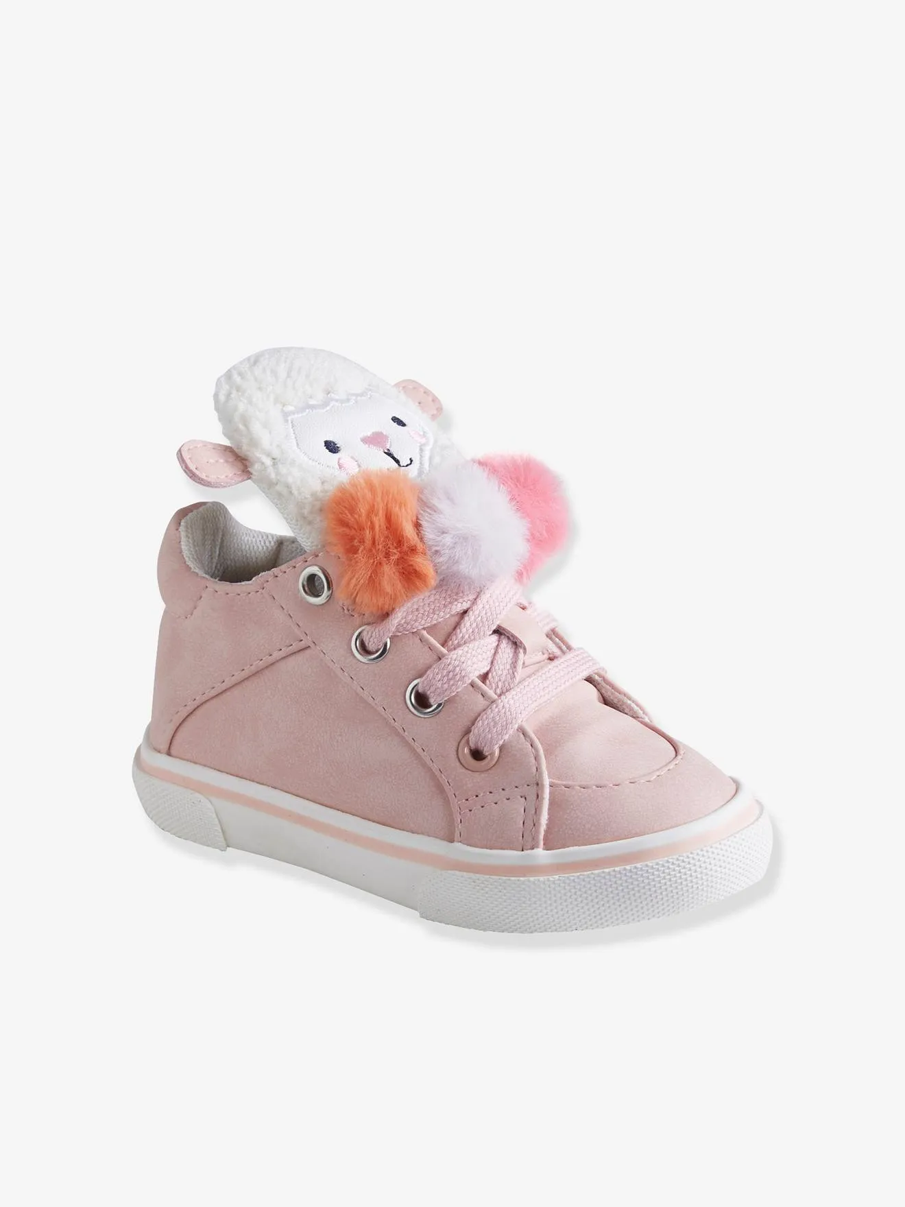 High Top Trainers for Baby Girls with 3 Pompons - light pink