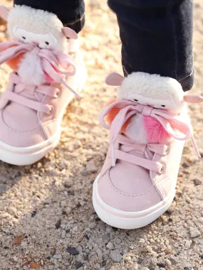 High Top Trainers for Baby Girls with 3 Pompons - light pink