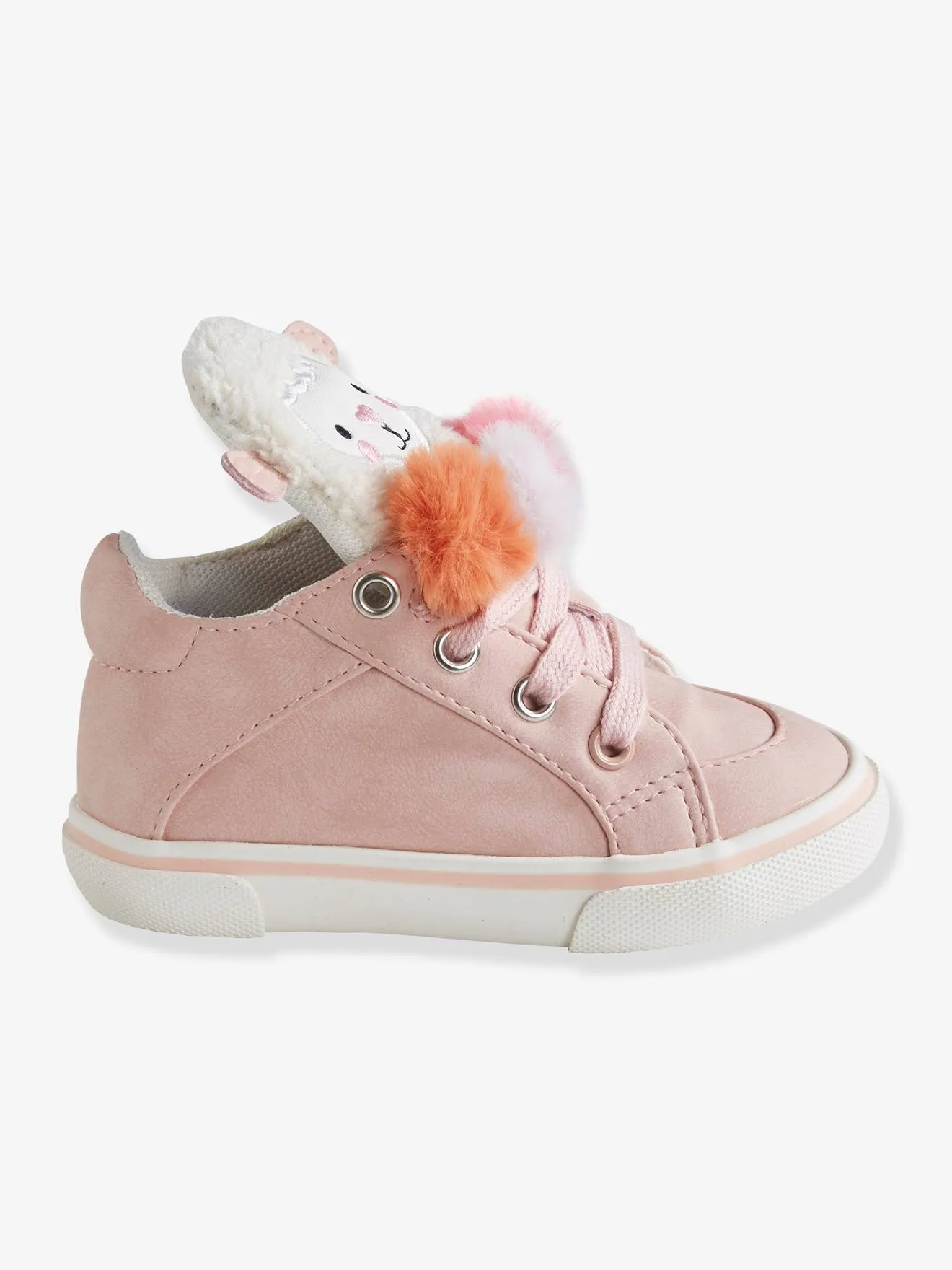 High Top Trainers for Baby Girls with 3 Pompons - light pink