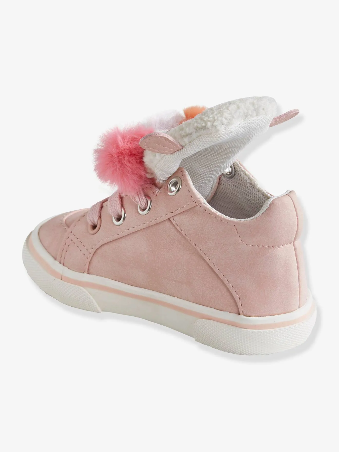 High Top Trainers for Baby Girls with 3 Pompons - light pink