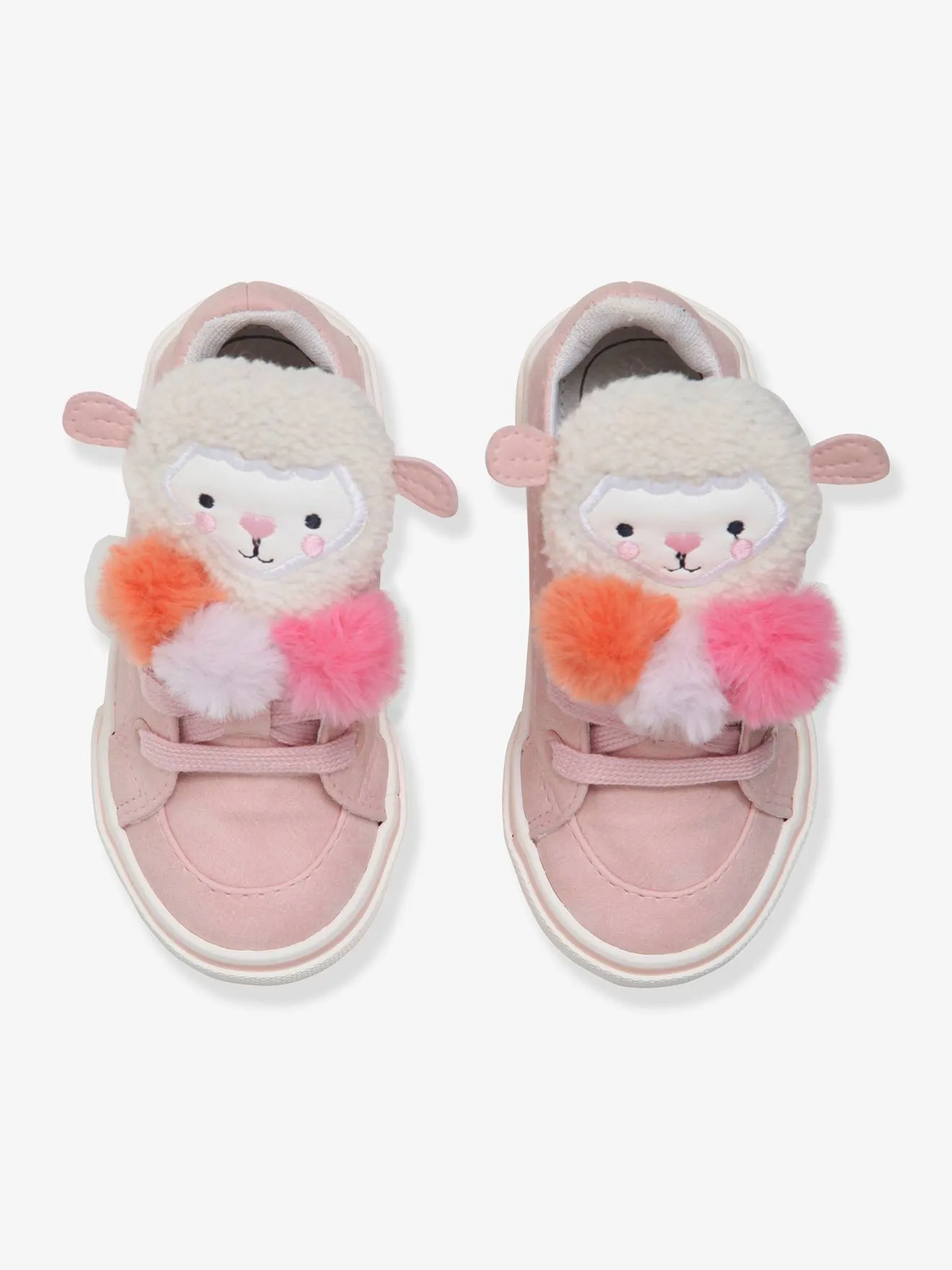 High Top Trainers for Baby Girls with 3 Pompons - light pink