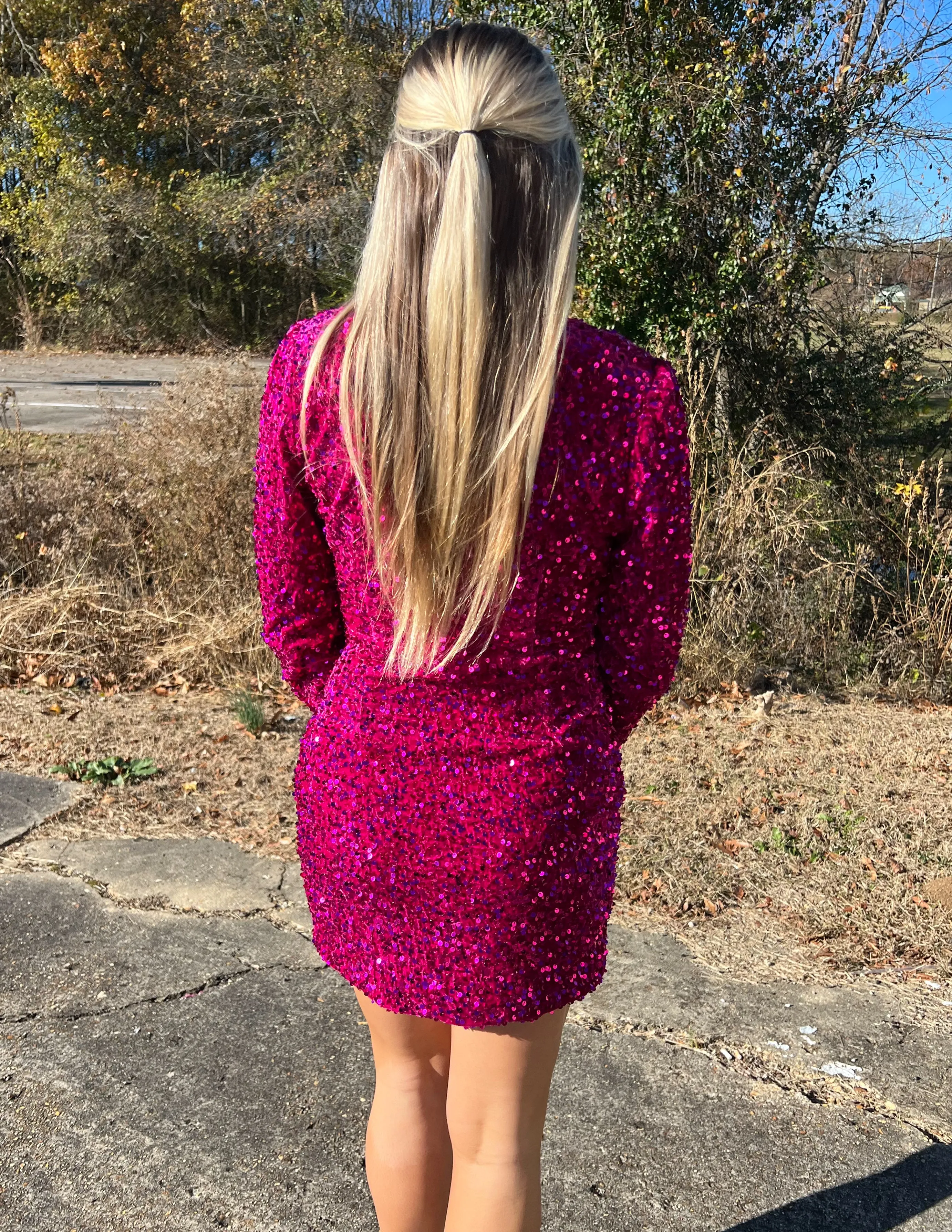 Holiday Romance Sequin Wrap Dress Fuchsia