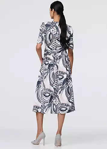 Izabel London Multi Navy Printed Short Sleeve Knee Length Wrap Dress | Grattan