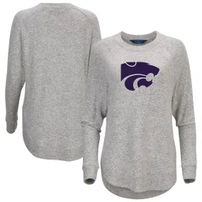 Kansas State Wildcats Women's Gray Oversized Cuddle Raglan Tri-Blend Pullover Sweatshirt