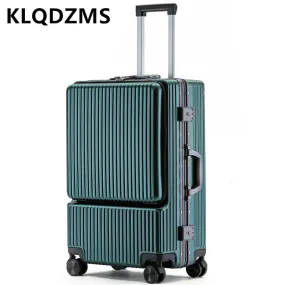 KLQDZMS 20222426Inch Carry-on Suitcase Front Opening Laptop Boarding Case Aluminum Frame Trolley Case USB Charging Luggage