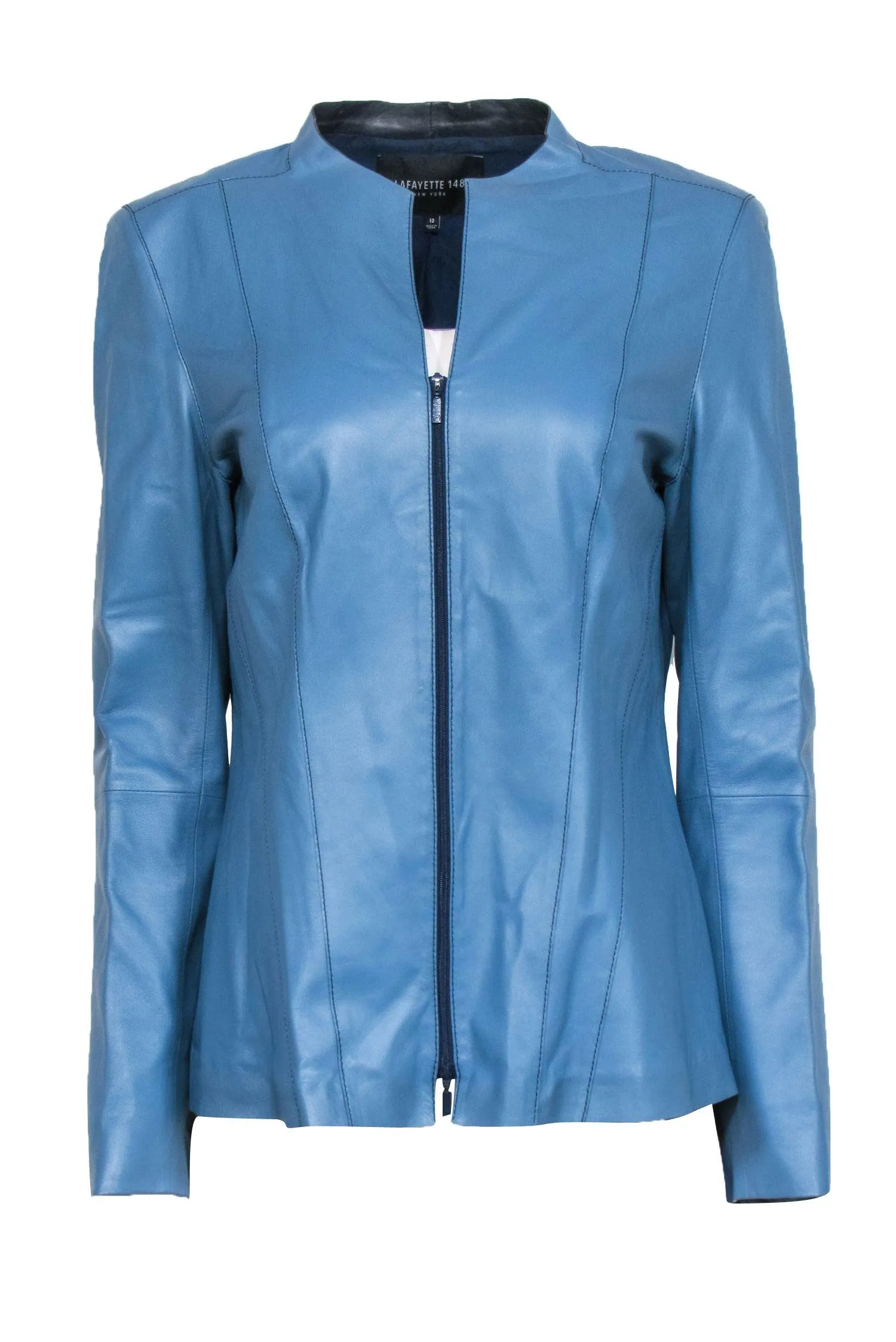 Lafayette 148 - Blue Leather Zipper Front Jacket Sz 12