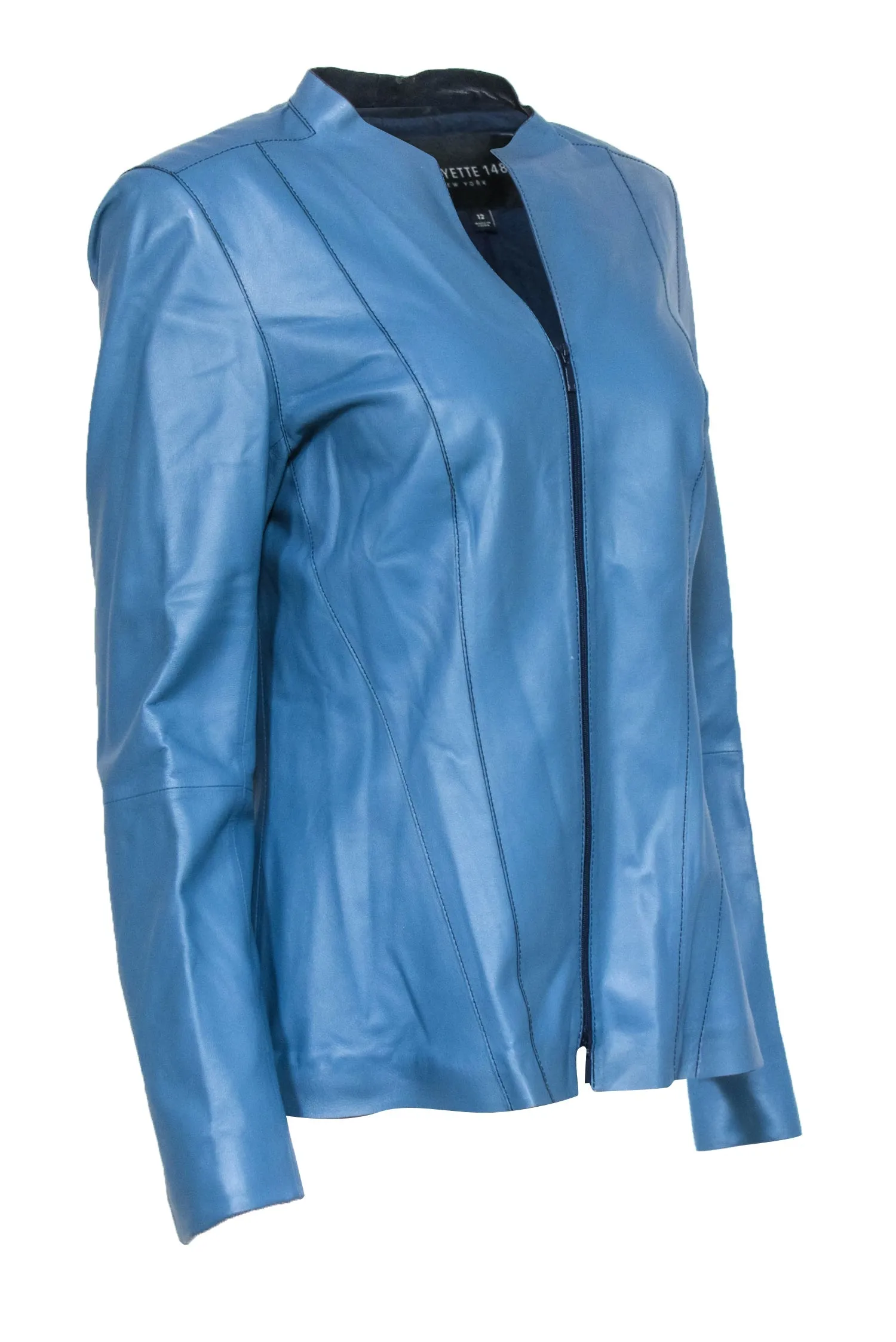 Lafayette 148 - Blue Leather Zipper Front Jacket Sz 12