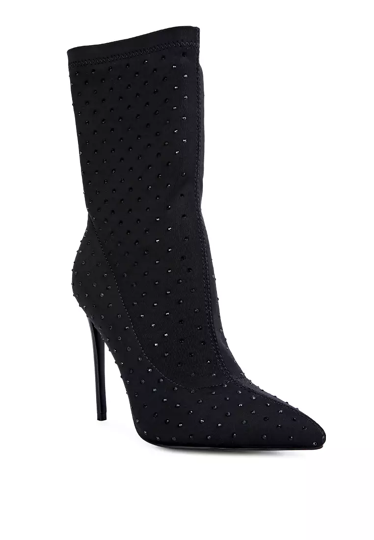 London Rag Black High Top Knitted Ankle Boot