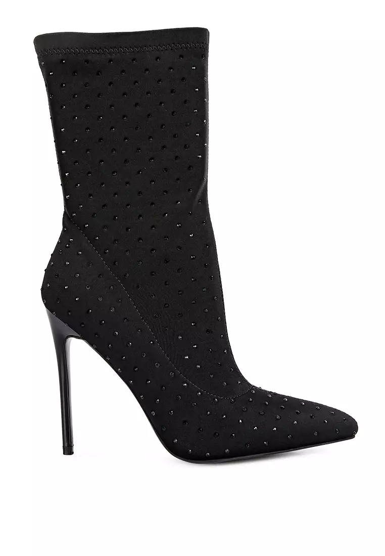 London Rag Black High Top Knitted Ankle Boot