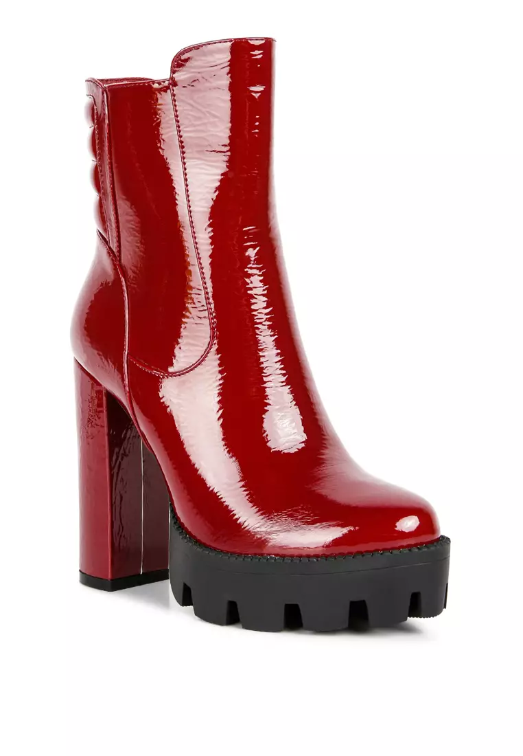 London Rag Burgundy Collared Patent High Heeled Ankle Boot