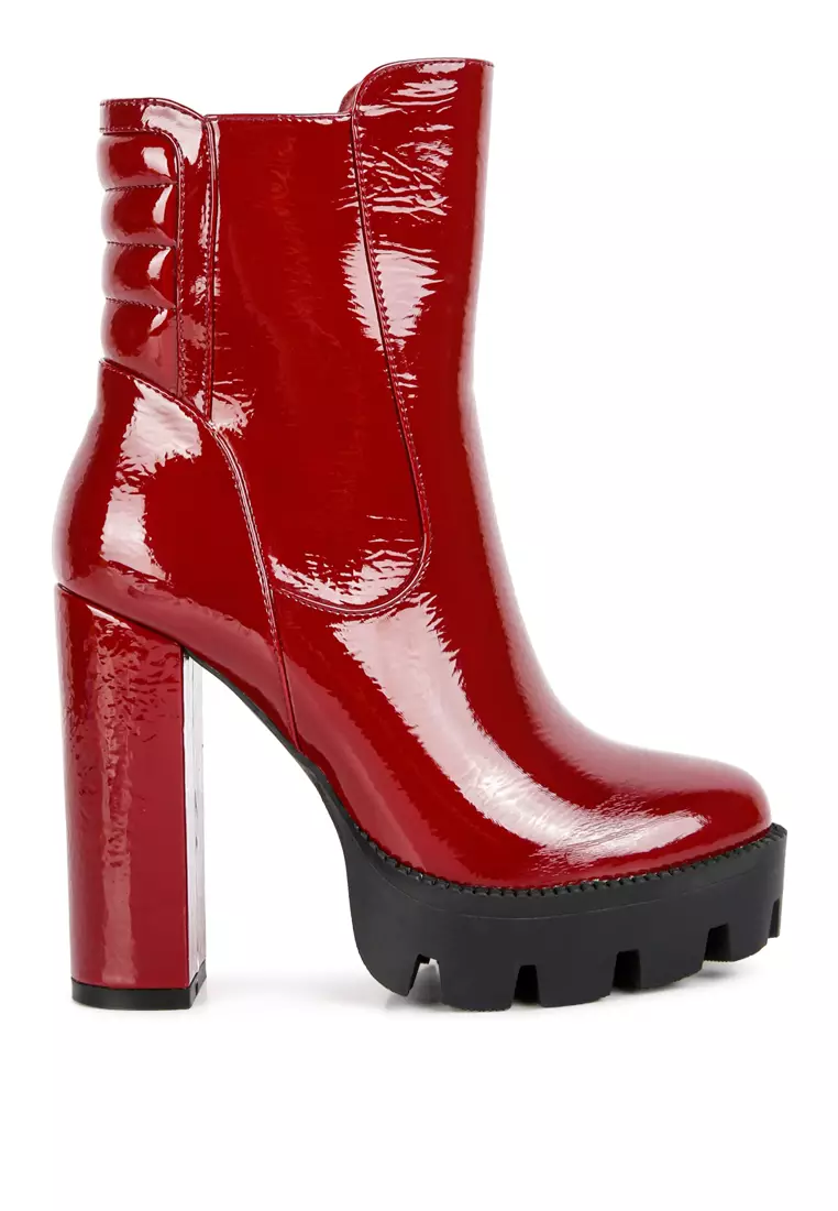 London Rag Burgundy Collared Patent High Heeled Ankle Boot