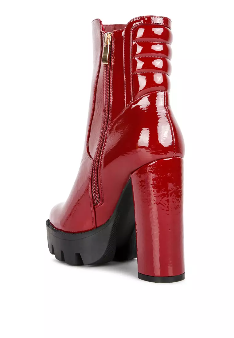 London Rag Burgundy Collared Patent High Heeled Ankle Boot