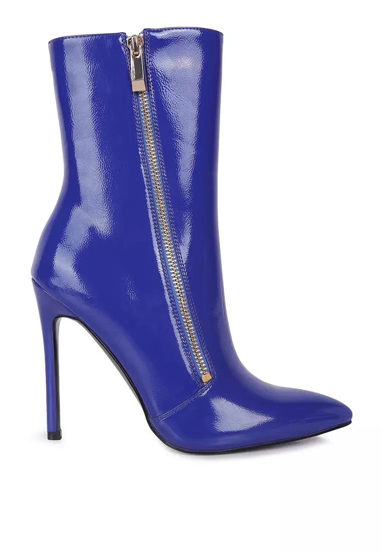 London Rag Dark Blue Patent PU High Heeled Ankle Boot