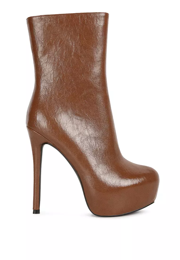 London Rag Tan High Platform Stiletto Ankle Boot