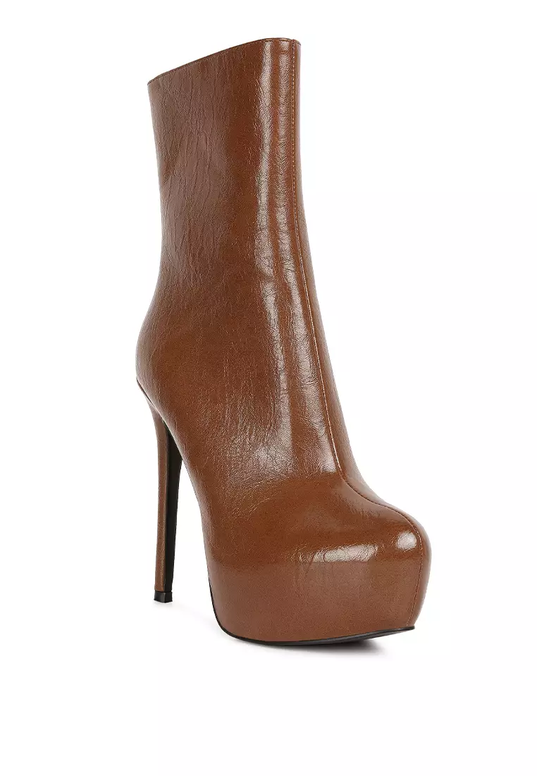 London Rag Tan High Platform Stiletto Ankle Boot