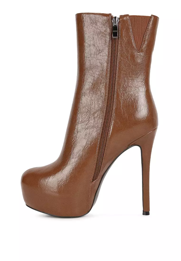 London Rag Tan High Platform Stiletto Ankle Boot