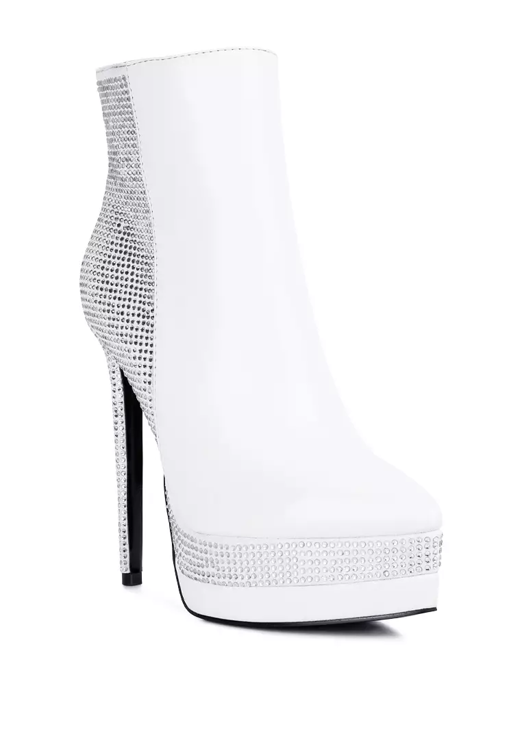 London Rag White Diamante Set High Heeled Ankle Boot