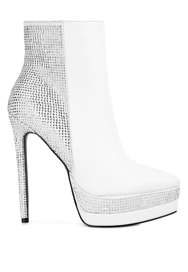 London Rag White Diamante Set High Heeled Ankle Boot