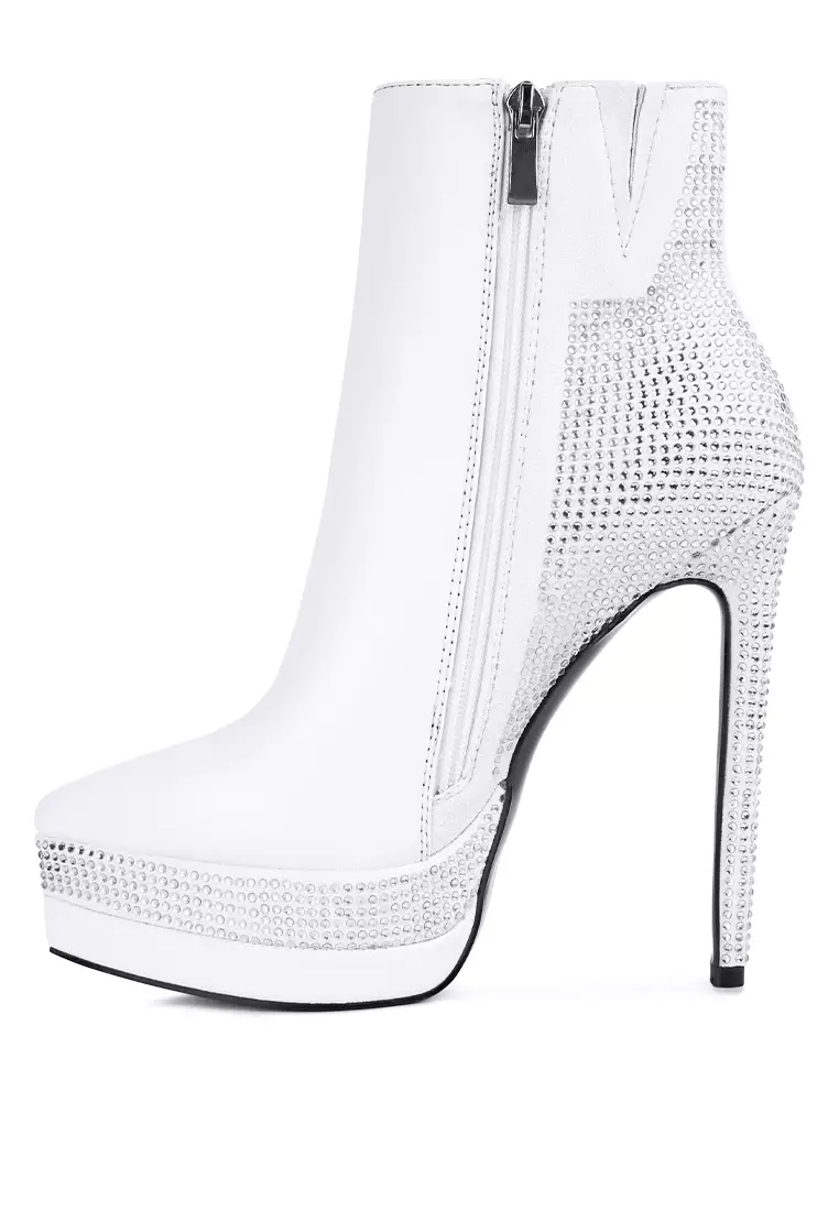 London Rag White Diamante Set High Heeled Ankle Boot