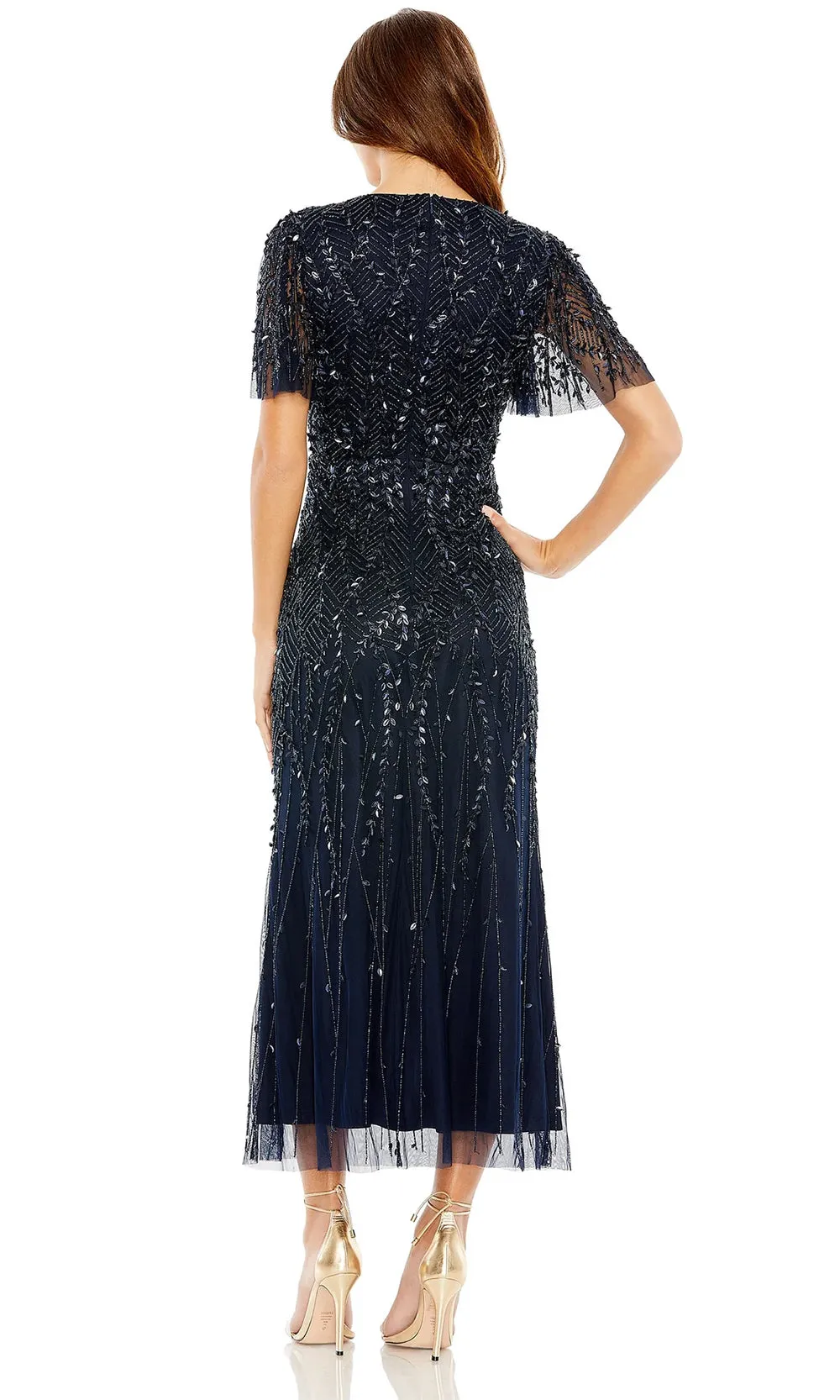 Mac Duggal 35116 - Tea Length Beaded Wrap Dress