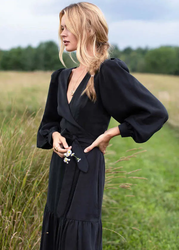 Marigot Tier Wrap Dress - Black Tencel