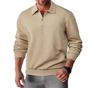 Men's Casual Jacquard Lapel Zipper Loose Long-sleeved Pullover Sweatshirt 34904769M