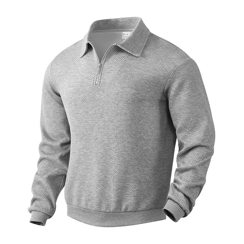 Men's Casual Jacquard Lapel Zipper Loose Long-sleeved Pullover Sweatshirt 34904769M