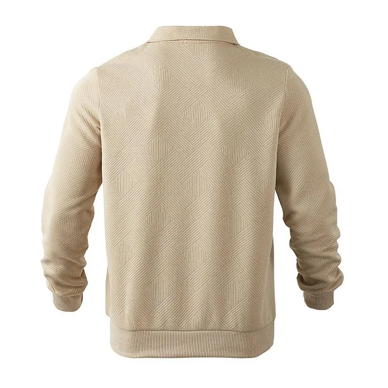 Men's Casual Jacquard Lapel Zipper Loose Long-sleeved Pullover Sweatshirt 34904769M