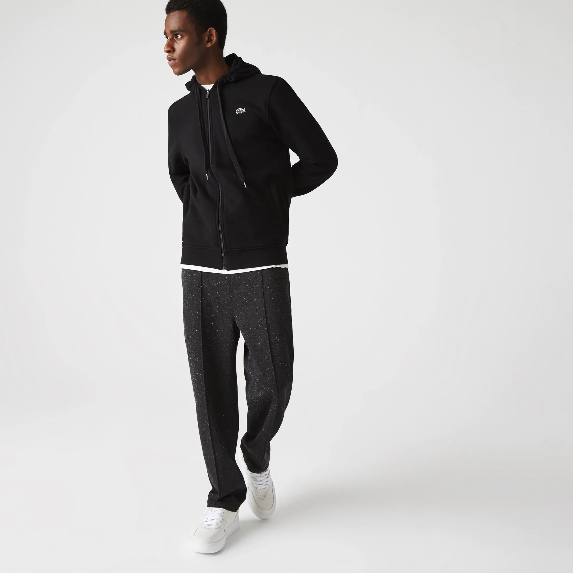 Men's Lacoste SPORT Lightweight Bi-material Hoodie Black