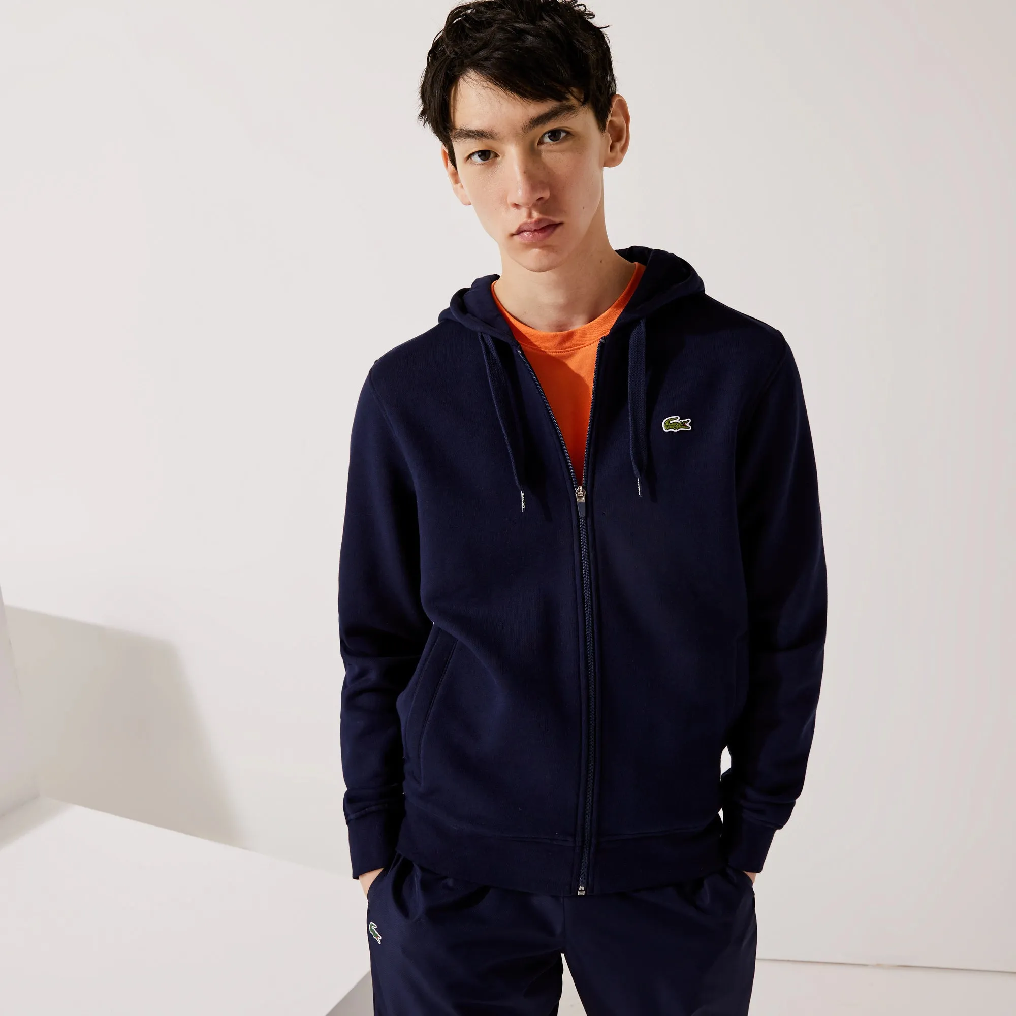 Men's Lacoste SPORT Lightweight Bi-material Hoodie Navy Blue