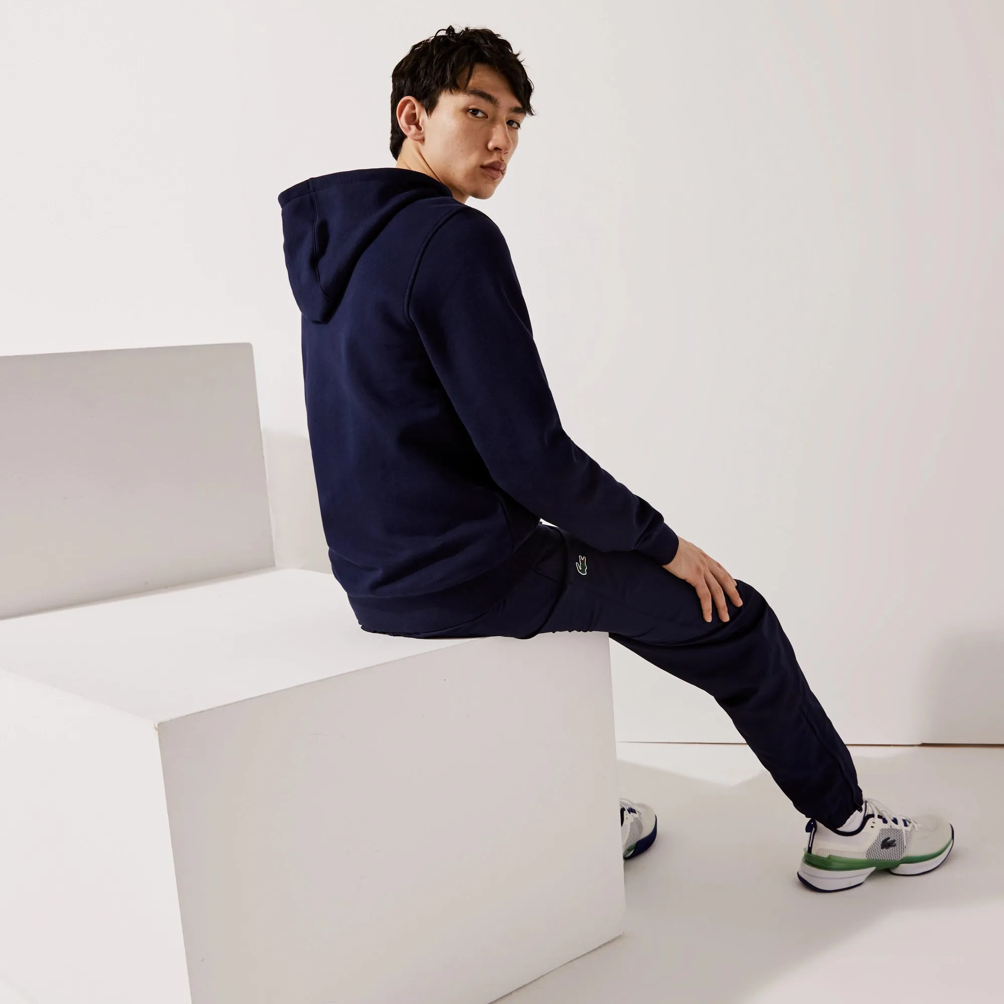 Men's Lacoste SPORT Lightweight Bi-material Hoodie Navy Blue