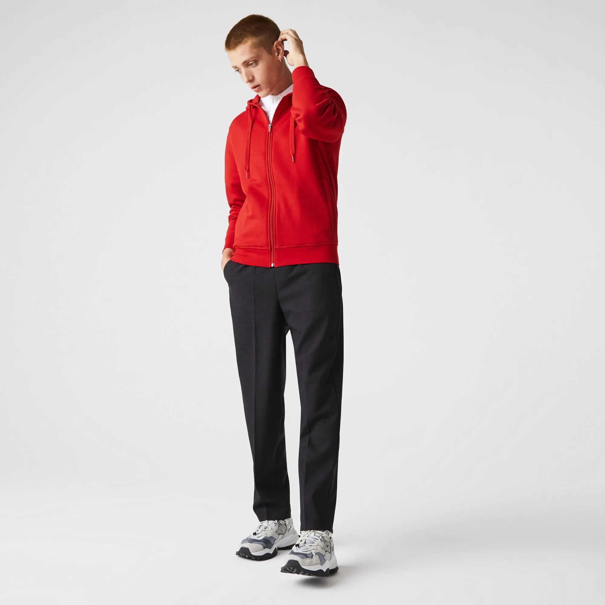 Men's Lacoste SPORT Lightweight Bi-material Hoodie Red