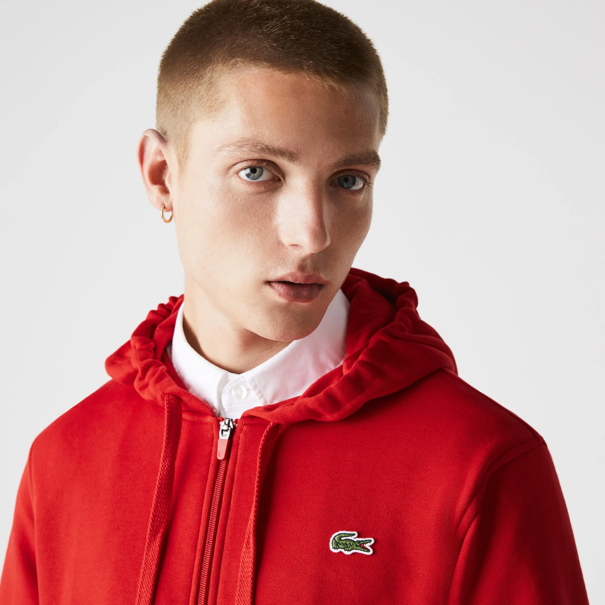 Men's Lacoste SPORT Lightweight Bi-material Hoodie Red