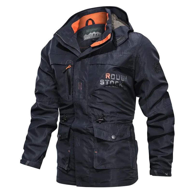 Men's Mid-length Waterproof And Oil-proof Outdoor Hooded Jacket