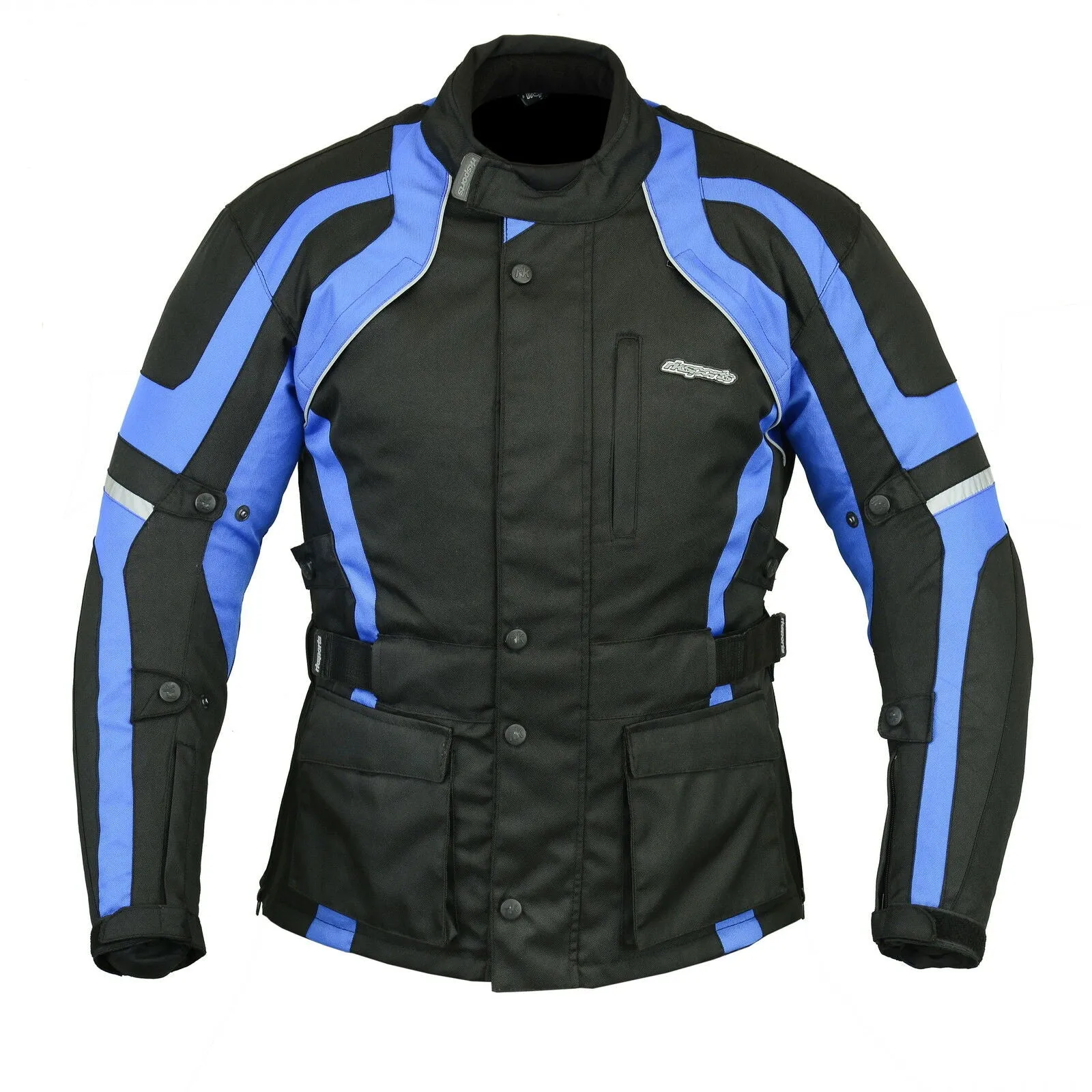 Men's Plus Size Black And Blue Waterproof Motorbike Jacket With CE Armour